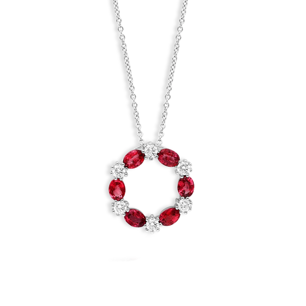Ruby and Diamond Alternating Circle Pendant Necklace