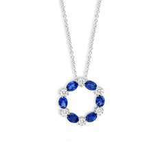 Blue Sapphire and Diamond Alternating Circle Pendant Necklace