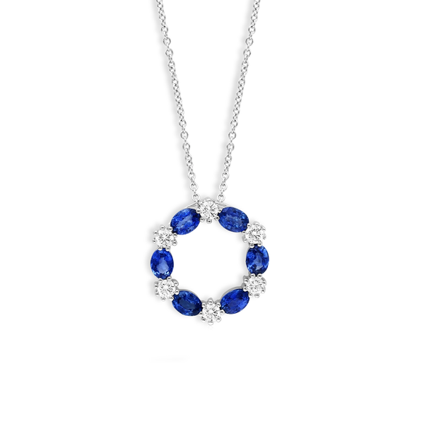 Blue Sapphire and Diamond Alternating Circle Pendant Necklace