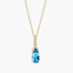 Blue Topaz and Diamond Oval Pendant Necklace