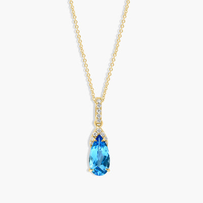 Blue Topaz and Diamond Oval Pendant Necklace - Private Label product