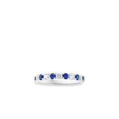 Round Blue Sapphire and Diamond Alternating 2.5mm Band