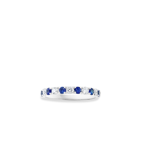Round Blue Sapphire and Diamond Alternating 2.5mm Band