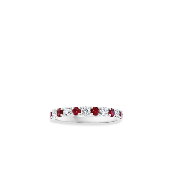Round Ruby and Diamond Alternating 2.5mm Band