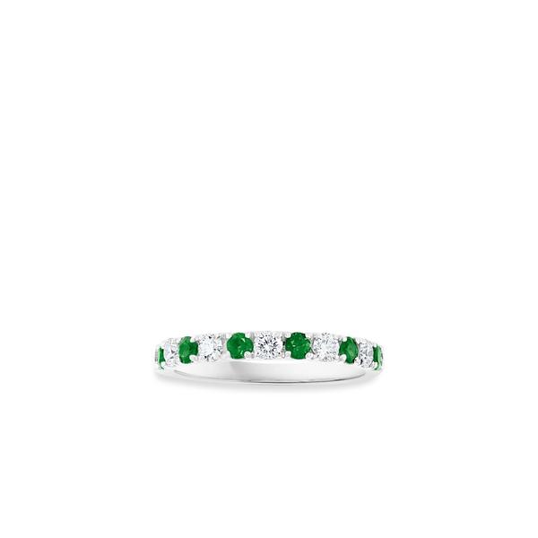 Round Emerald and Diamond Alternating 2.5mm Band