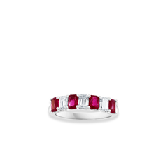 Emerald-Cut Ruby and Diamond Alternating Band