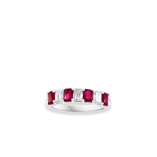 Emerald-Cut Ruby and Diamond Alternating Band