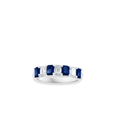 Emerald-Cut Blue Sapphire and Diamond Alternating Band