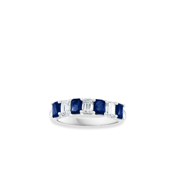 Emerald-Cut Blue Sapphire and Diamond Alternating Band