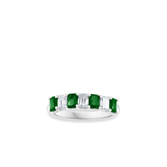Emerald-Cut Emerald and Diamond Alternating Band