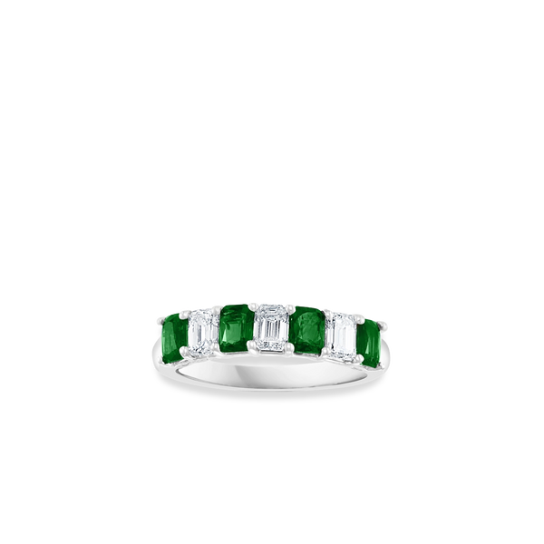 Emerald-Cut Emerald and Diamond Alternating Band