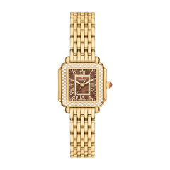 Michele Deco Madison Mini Diamond Gold Chocolate Watch