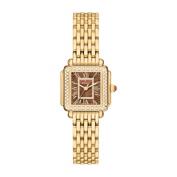 Michele Deco Madison Mini Diamond Gold Chocolate Watch