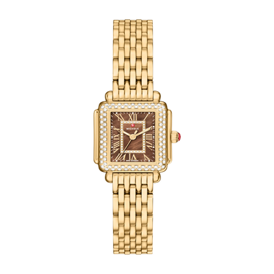Michele Deco Madison Mini Diamond Gold Chocolate Watch - Michele product