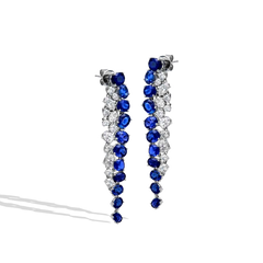 Blue Sapphire and Diamond Double Row Drop Earrings