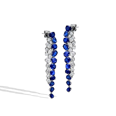 Blue Sapphire and Diamond Double Row Drop Earrings - Private Label product