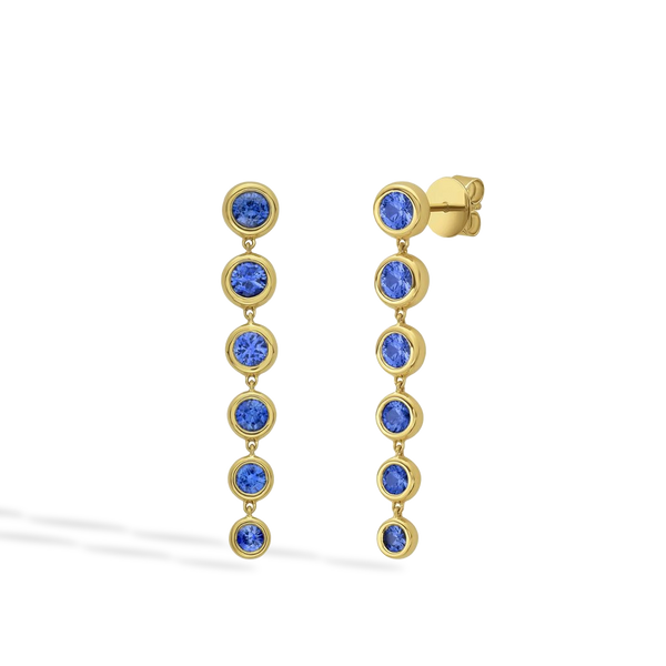 Round Bezel-Set Blue Sapphire Drop Earrings