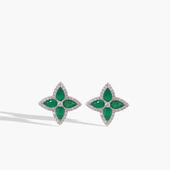 Emerald and Diamond Halo Flower Earrings