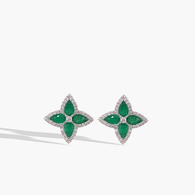 Emerald and Diamond Halo Flower Earrings - Private Label product