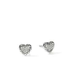 John Hardy Essentials Silver Pavé Heart Stud Earrings