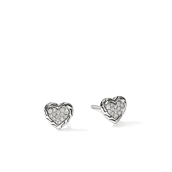 John Hardy Essentials Silver Pavé Heart Stud Earrings