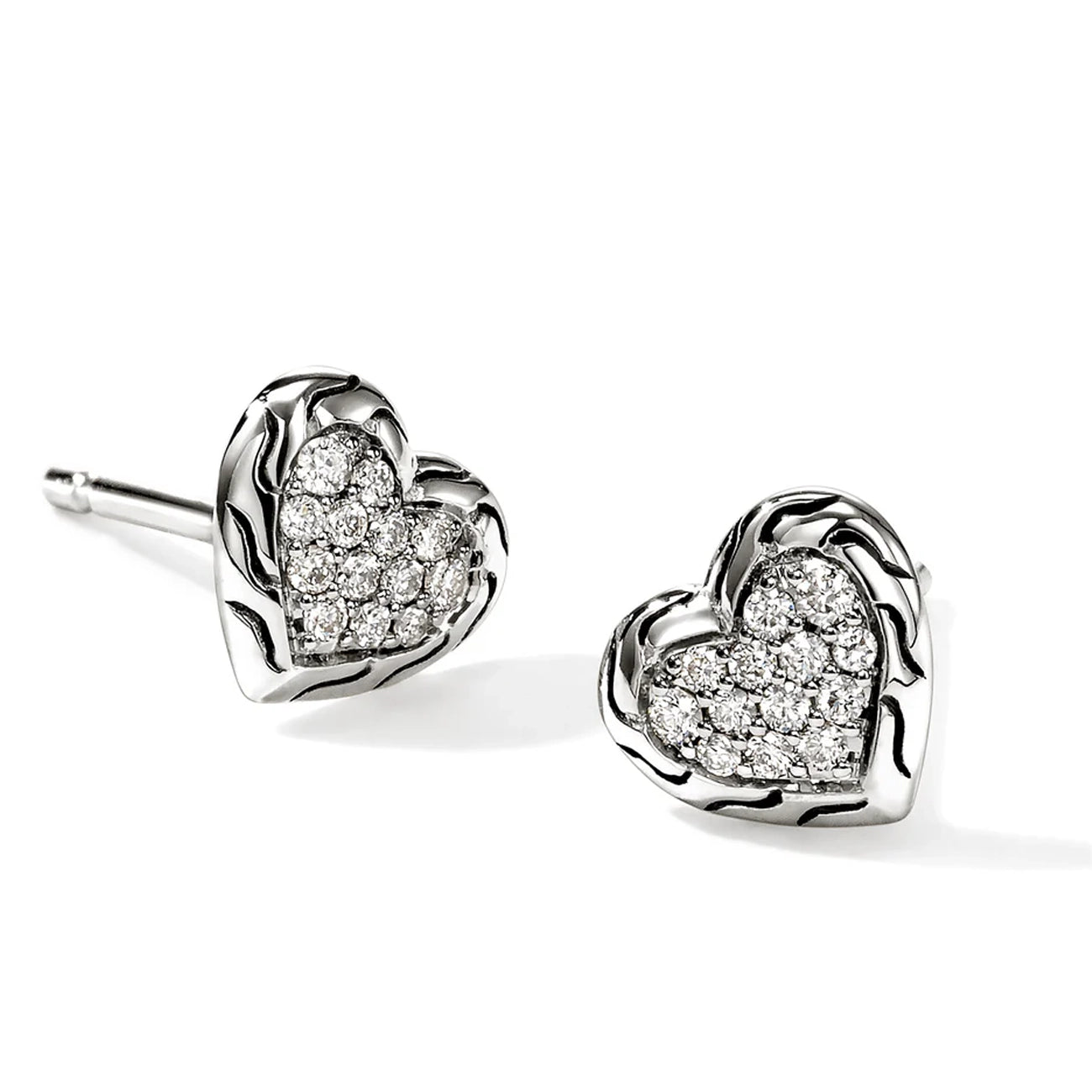 John Hardy Essentials Silver Pavé Heart Stud Earrings