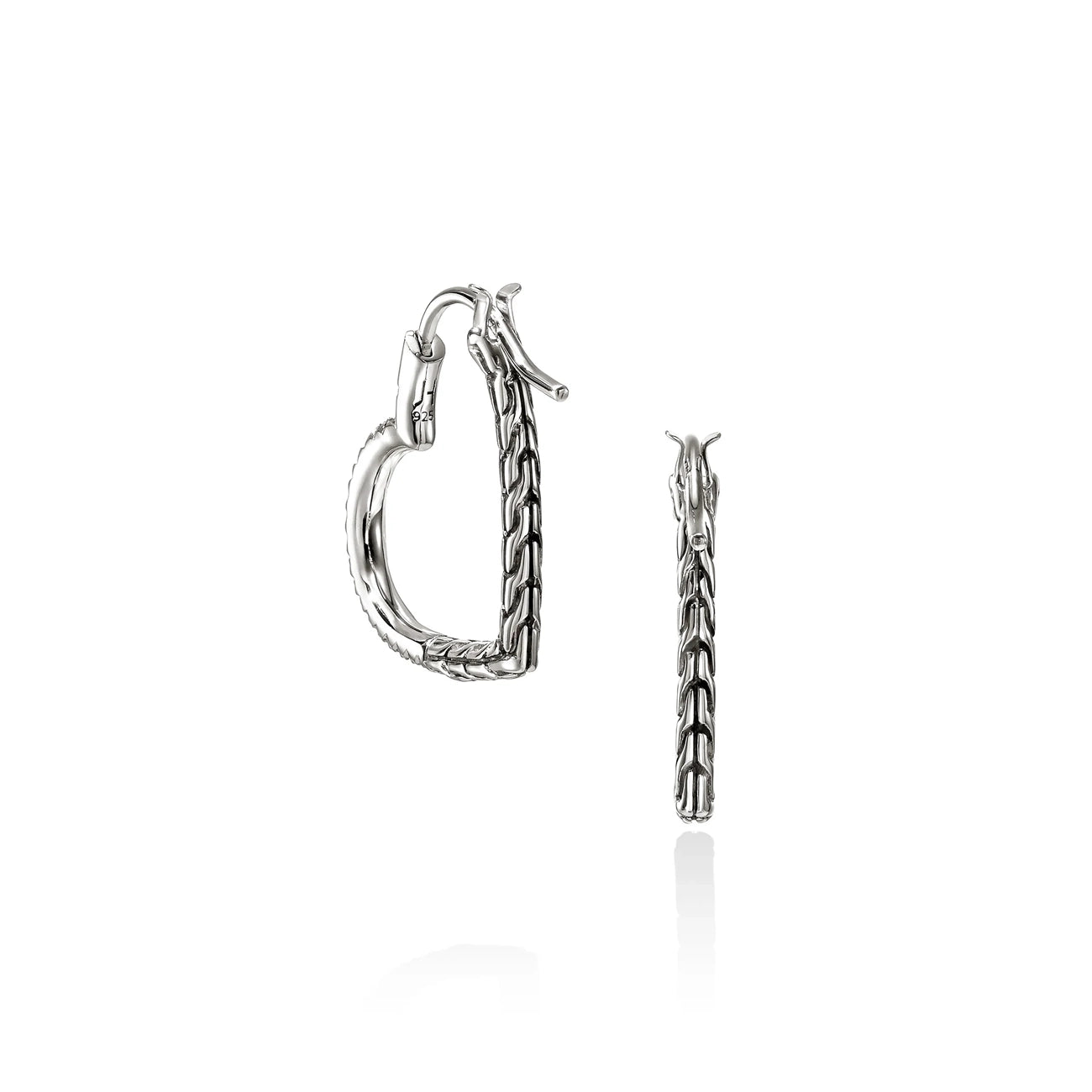 John Hardy Essentials Silver Diamond Heart 22mm Hoop Earrings