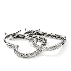 John Hardy Essentials Silver Diamond Heart 22mm Hoop Earrings