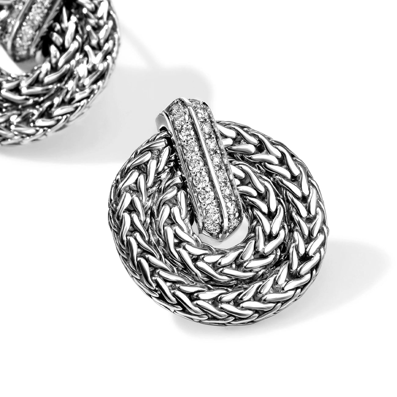 John Hardy Icon Circle Link Silver Diamond Earrings