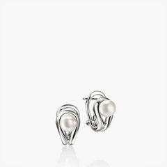 John Hardy Surf Sterling Silver and Pearl Huggie Earrings