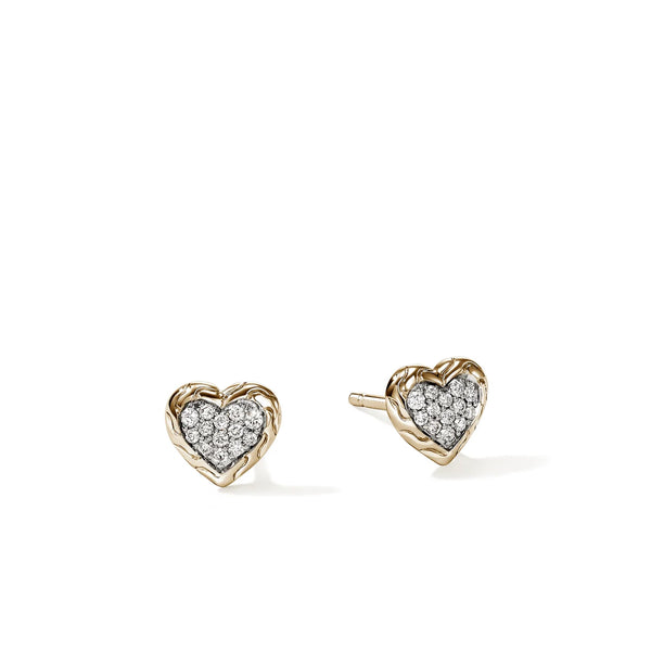 John Hardy Essentials Gold Pavé Heart Stud Earrings