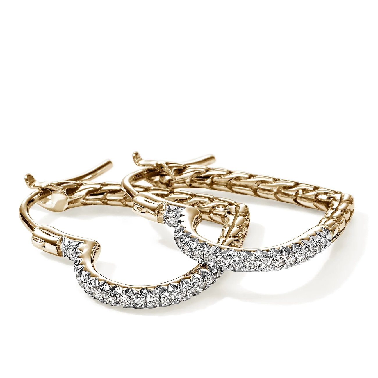 John Hardy Essentials Gold Diamond Heart 22mm Hoop Earrings