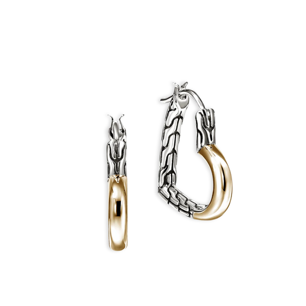 John Hardy Essentials Silver and Gold Heart 22mm Hoop Earrings