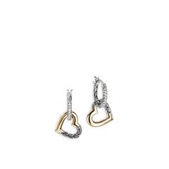 John Hardy Essentials Silver and Gold Pavé Heart Drop Earrings