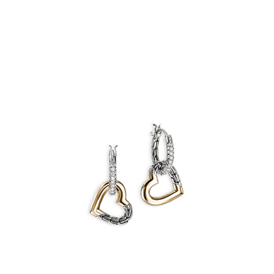 John Hardy Essentials Silver and Gold Pavé Heart Drop Earrings - John Hardy product