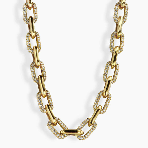 24 Carat Diamond Pave Gold Oval Link Necklace