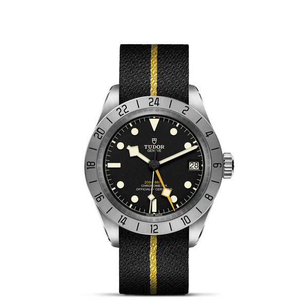 TUDOR Black Bay Pro with 39mm Steel Case and Black Fabric Strap With Yellow Band