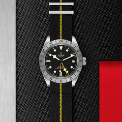 TUDOR Black Bay Pro with 39mm Steel Case and Black Fabric Strap With Yellow Band