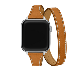 Michele 20mm Saddle Brown Leather Double Wrap Strap