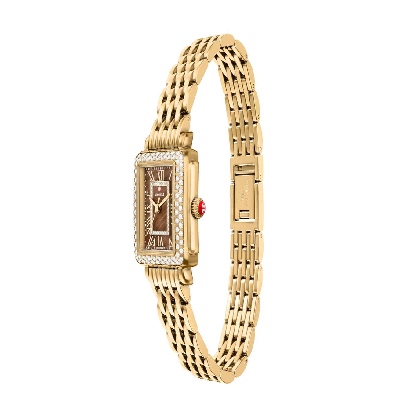 Michele Deco Madison Mini Diamond Gold Chocolate Watch