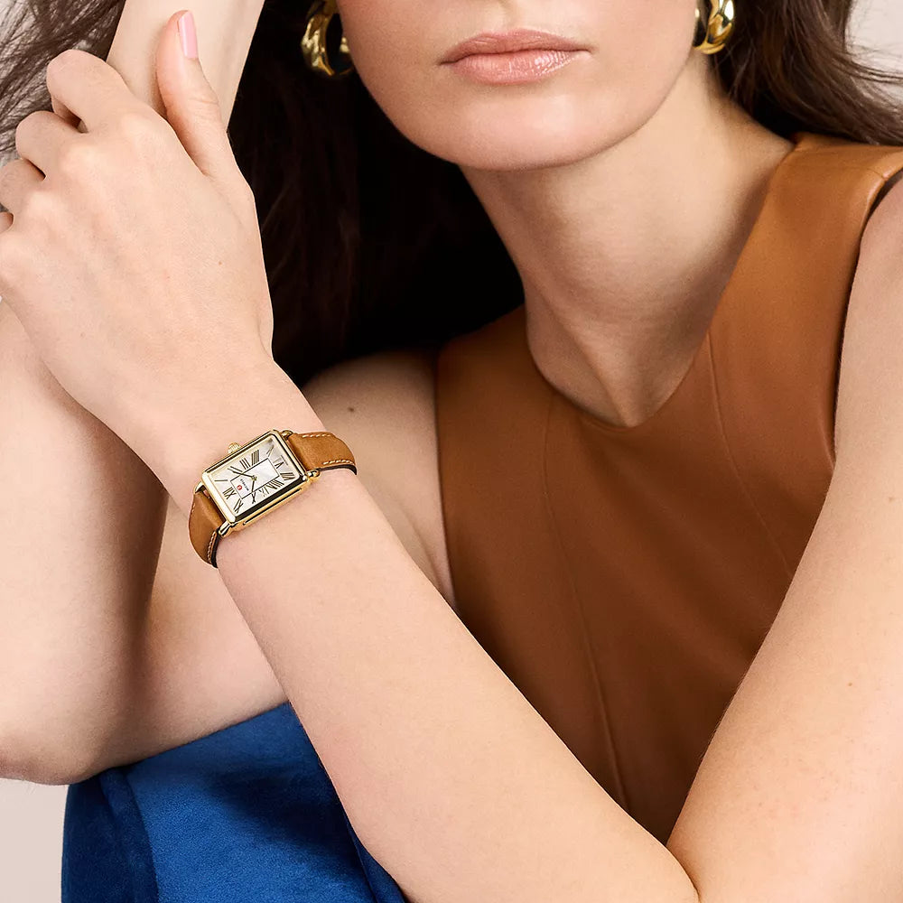 Michele Deco Park Yellow Gold on Leather Strap | MWW06E000150