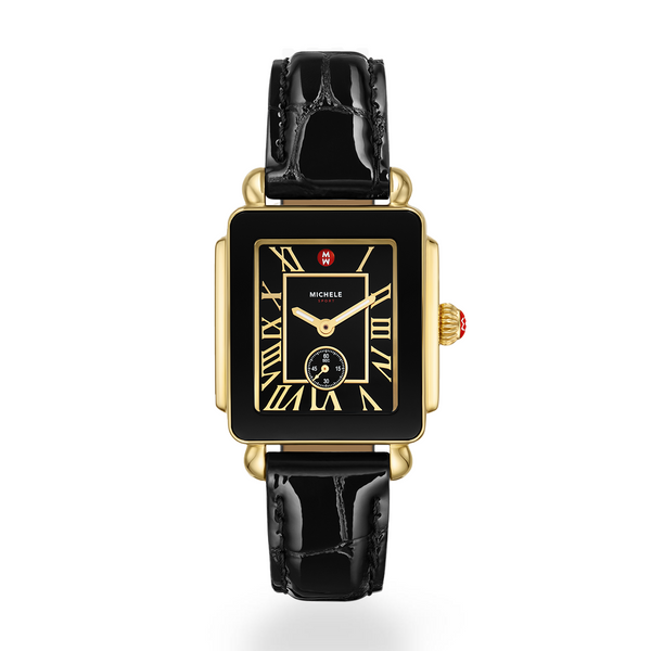 Michele Gold-Tone Stainless Steel Watch with Black Strap Deco Park Black Leather Watch MWW06E000148 - MICHELE® main image 2