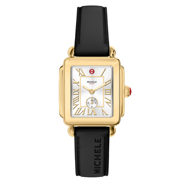 Michele Deco Sport Mid Gold-Tone Black Silicone Watch