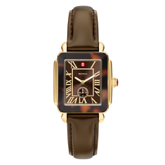 Michele Deco Sport Mid Tort Brown Leather Watch