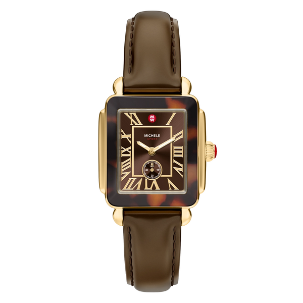 Michele Deco Sport Mid Tort Brown Leather Watch