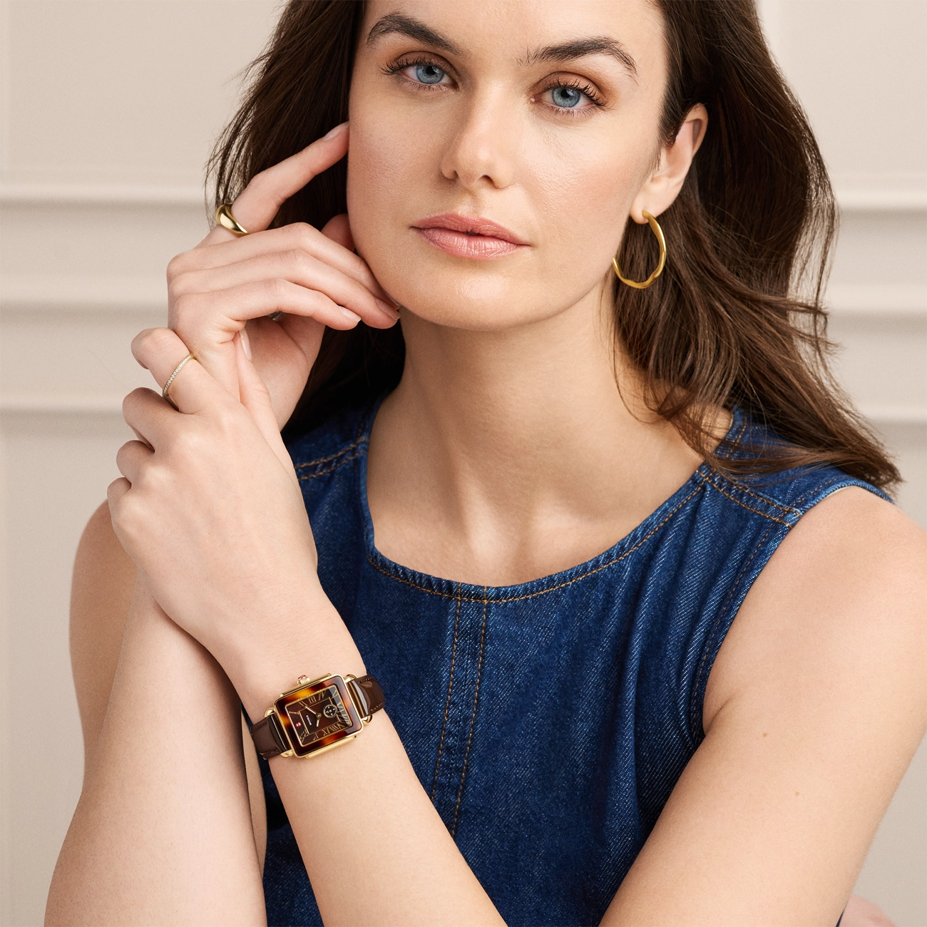Michele Deco Sport Mid Tort Brown Leather Watch