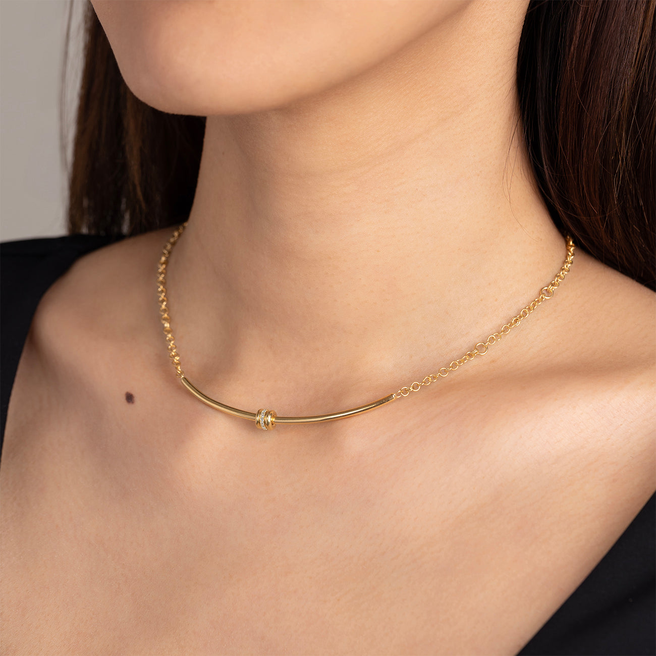 Spinelli Kilcollin Gravity Yellow Gold Diamond Pave Arc Necklace