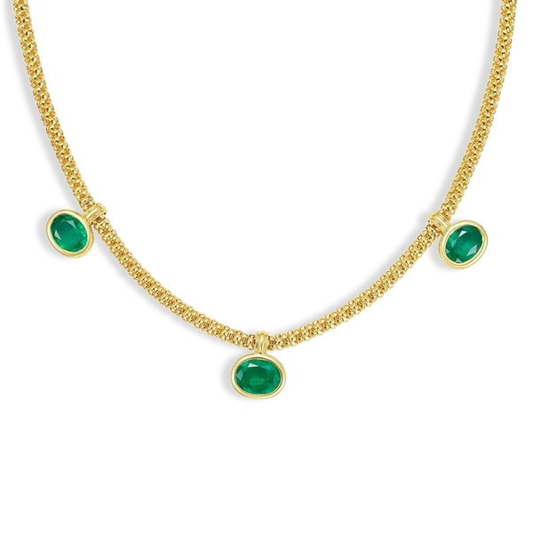 Bezel-Set Emerald Station Necklace