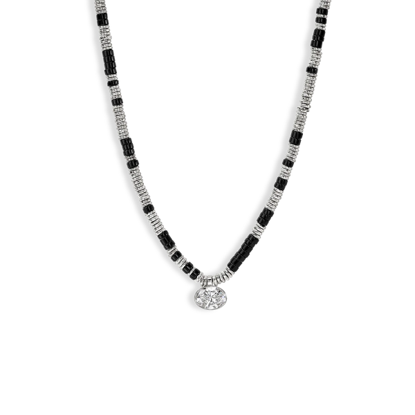 John Hardy Silver Lovestruck Onyx and 3 Carat Lab Diamond Heishi Necklace