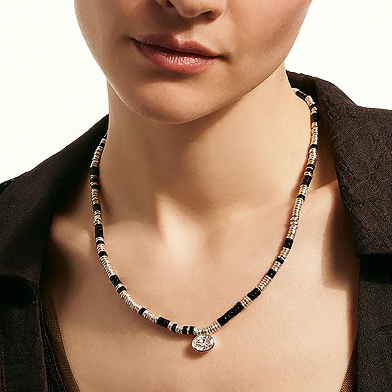 John Hardy Silver Lovestruck Onyx and 3 Carat Lab Diamond Heishi Necklace